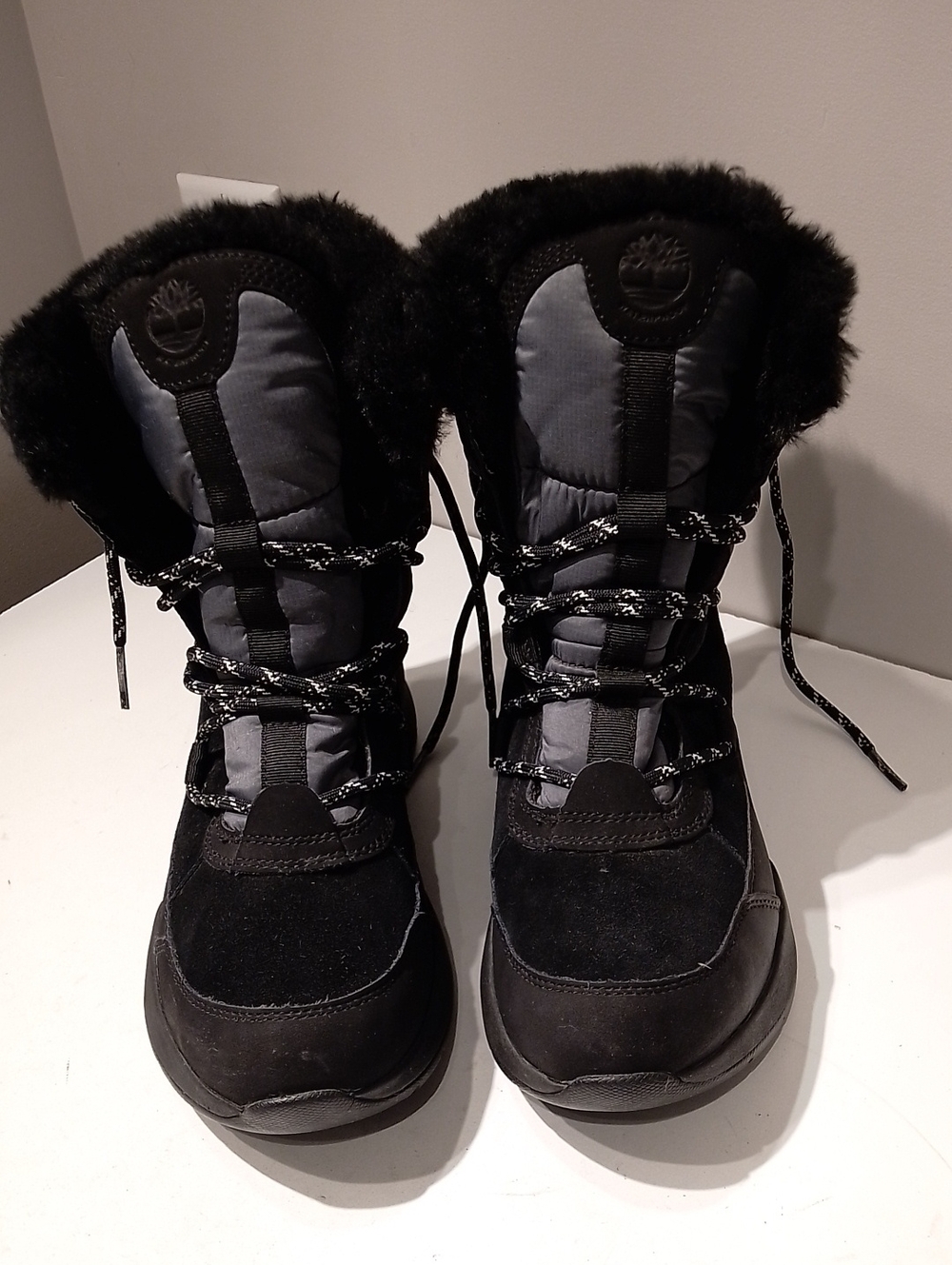 Timberland Women's Black Faux-Fur Winter Lace-Up Boots
